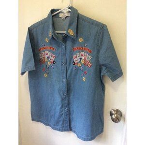 VintageChambray Jean shirt Las Vegas embroidered cards dice chips short sleeve S